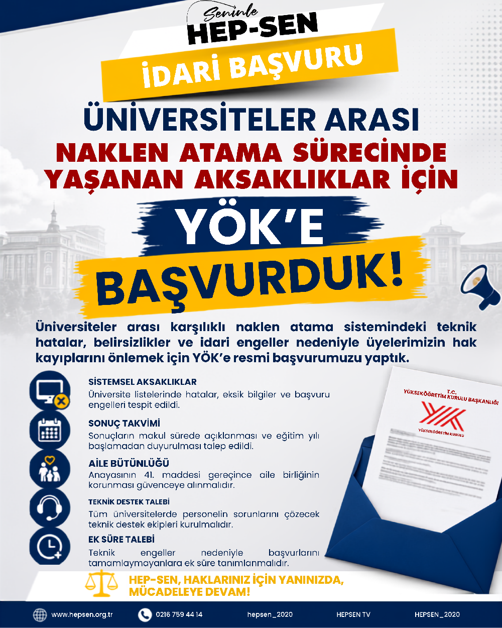 Üniversiteler Arası Naklen Atama Sürecinde Yaşanan Aksaklıklar İçin YÖK'e Başvurduk